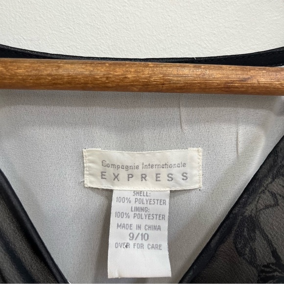 Vintage Y2K Express Sheer Mesh Overlay Black White Floral Maxi Dress Bias Cut - Picture 7 of 10